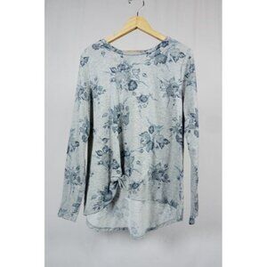 Fred David Woman's Large Soft Floral Long Sleeve Top with Twist Detail High Low